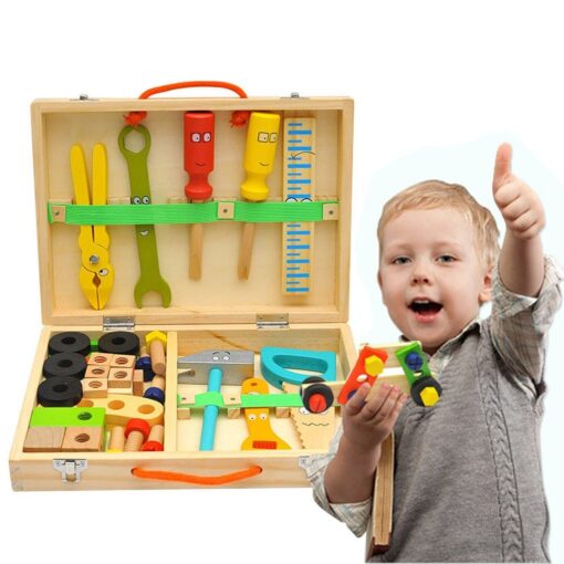 Multifunctional Wooden Toolbox Repair Tool Set Toy