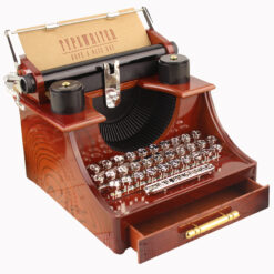 Vintage Wooden Drawer Typewriter Clockwork Music Box