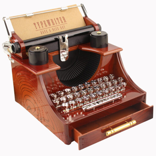 Vintage Wooden Drawer Typewriter Clockwork Music Box
