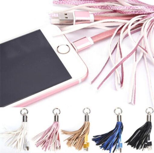 Leather Tassel USB Cable Keychain Charging Data Cord