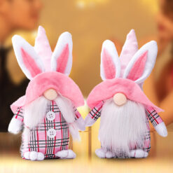 Easter Bunny Pink-eared Plaid Dwarf Doll Ornaments