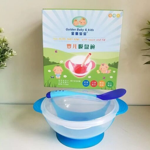 Children Feeding Lid Training Sucker Bowl With Spoon