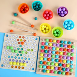 Wooden Colorful Montessori Clip Beads Puzzle Board Toy