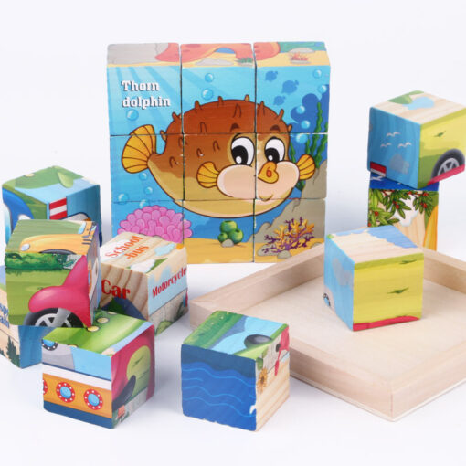 Wooden 3D Early Educational Jigsaw Puzzle Cube Toy - Image 2