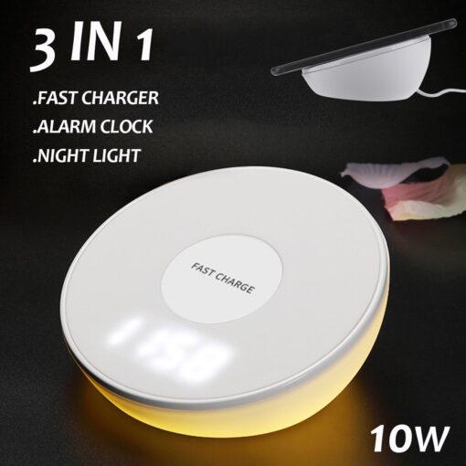 Qi Wireless Fast Charger Night Light Alarm Clock