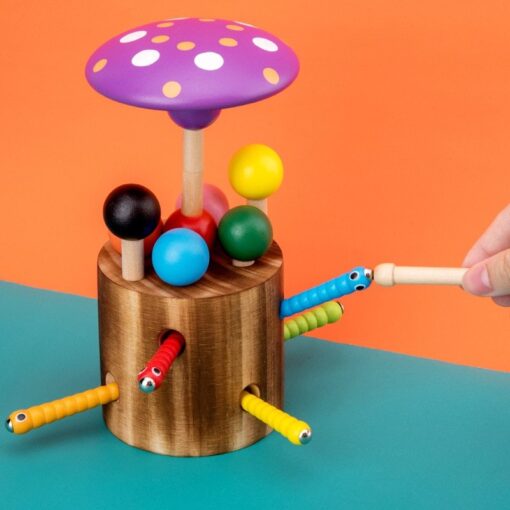 Wooden Magnetic Mushroom Catch Worm Game Toys