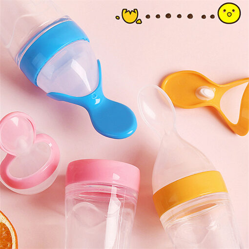 Silicone Newborn Baby Squeezing Feeding Bottle Spoon