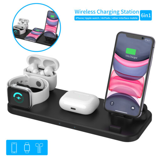 6 in1 Foldable Wireless Qi Fast Charging Dock Station