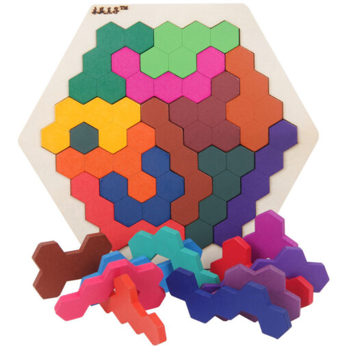 Educational Wooden Hexagon Tetris Building Block Toy