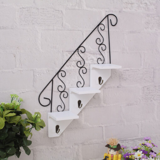 Wall-Mounted Wrought Iron 3 Tier Flower Staircase Shelves - Image 4