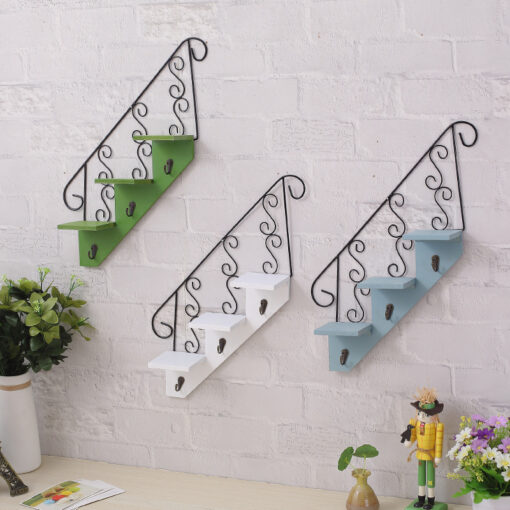 Wall-Mounted Wrought Iron 3 Tier Flower Staircase Shelves - Image 2