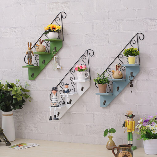 Wall-Mounted Wrought Iron 3 Tier Flower Staircase Shelves