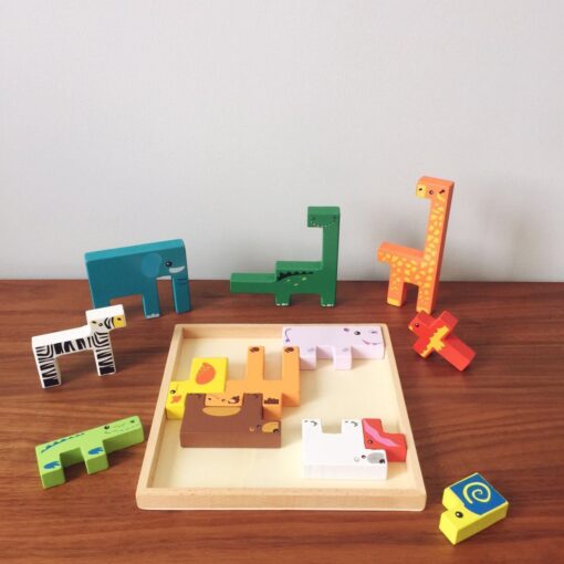 Creative Wooden Jigsaw Puzzle Animal Tetris Game Blocks Toys - Image 2