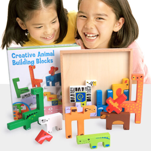 Creative Wooden Jigsaw Puzzle Animal Tetris Game Blocks Toys