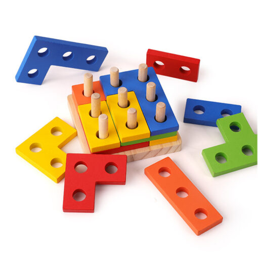 Wooden Geometric Shape Sorter Educational Block Game Toys - Image 4