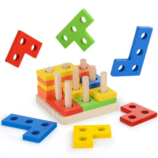 Wooden Geometric Shape Sorter Educational Block Game Toys - Image 2