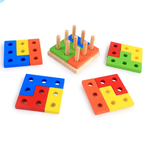 Wooden Geometric Shape Sorter Educational Block Game Toys - Image 6