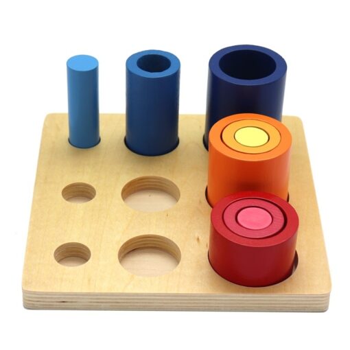 Wooden Montessori Rainbow Blocks Round Ladder Shape Toy - Image 4