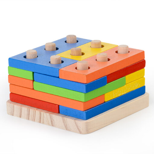 Wooden Geometric Shape Sorter Educational Block Game Toys