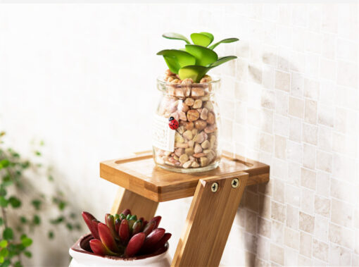 Mini Wooden Bamboo 3-Tier Plant Display Ladder Shelf Rack - Image 5