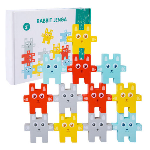 Interactive Wooden Rabbit Building Block Balance Game Toy - Image 2