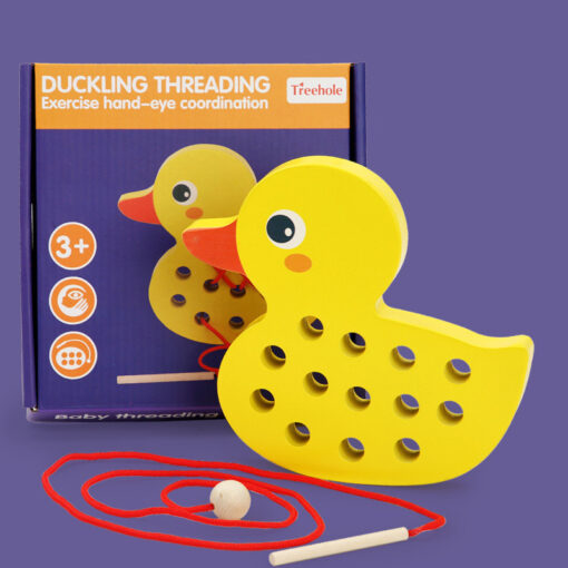 Wooden Cotton Rope Duckling Threading Baby Game Toy