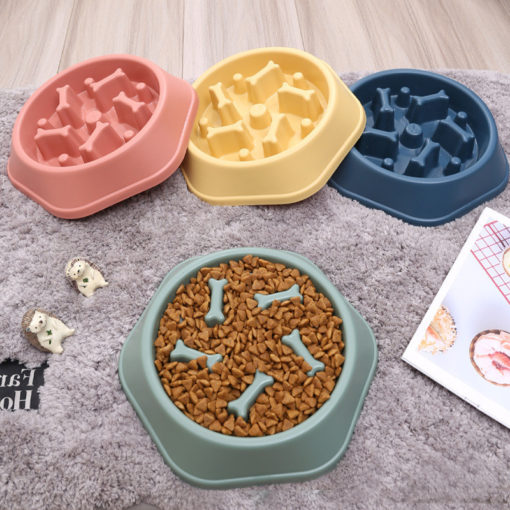 Creative Pet Bone Style Slow Food Eating Feeder Dish Bowl