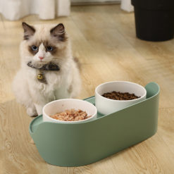 Ceramic Water Fountain Double Drinking Food Feeder Cat Bowl