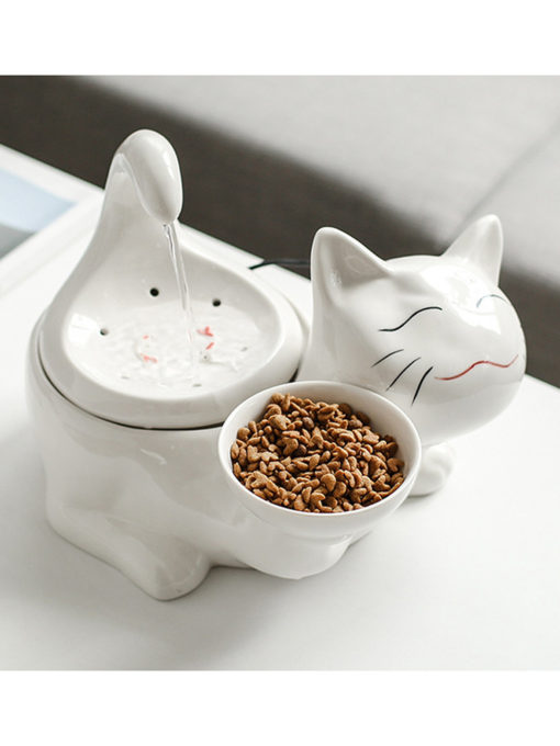 Automatic Cute Cat Ceramic Drinking Water Food Feeder Bowl