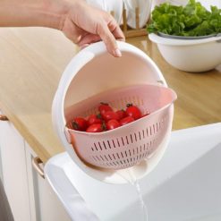 Portable Double-Layer Hollow Kitchen Vegetable Drain Basket