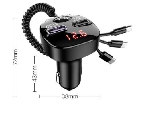 Portable 3-in-1 QC 3.0 3A USB Cable Car Phone Fast Charger