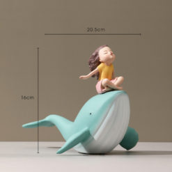 Creative Figurine Whale Girl Statue Resin Home Decor