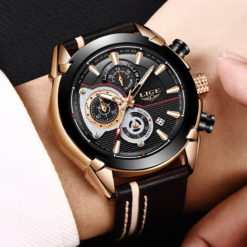 LIGE Men Luxury Leather Military Waterproof Quartz Wrist Watch