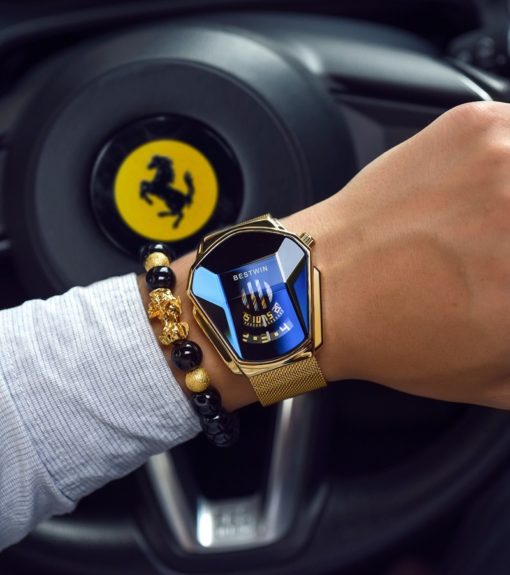 Luxury Fashion Car Mirror Shape Men Waterproof Wrist Watch