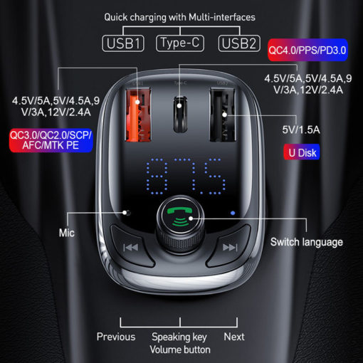 Baseus MP3 Player FM Transmitter Dual USB Car Charger