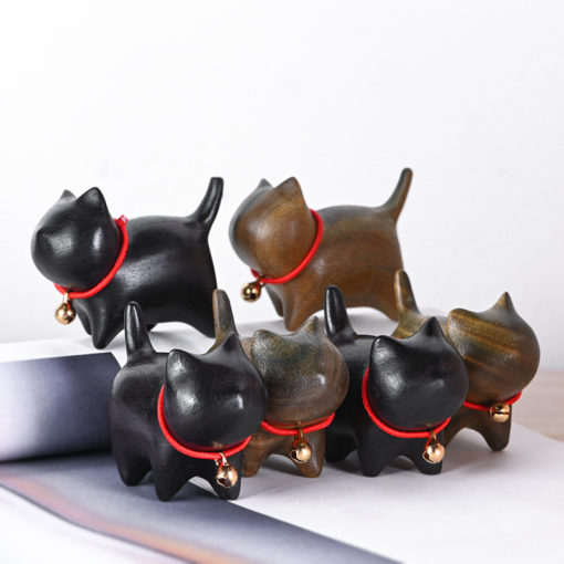 Creative Cute Ebony Carved Bell Cat Animal Ornaments