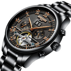 KINYUED Swiss Waterproof Black Tourbillon Mechanical Watch