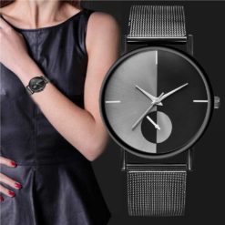 YinYang Face Classic Women Round Clock WristWatch