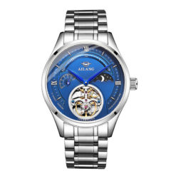 Automatic Mechanical Moon Phase Display Leather Wrist Watch