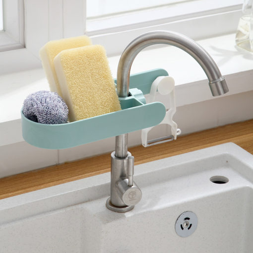 Kitchen Sink Faucet Sponge Soap Drain Rack Holder