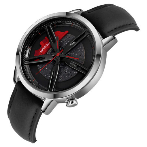 SANDA Waterproof Wheel Design Leather Strap Watch