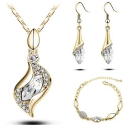 Crystal Pendant Necklace Earrings Bracelet Jewelry Set
