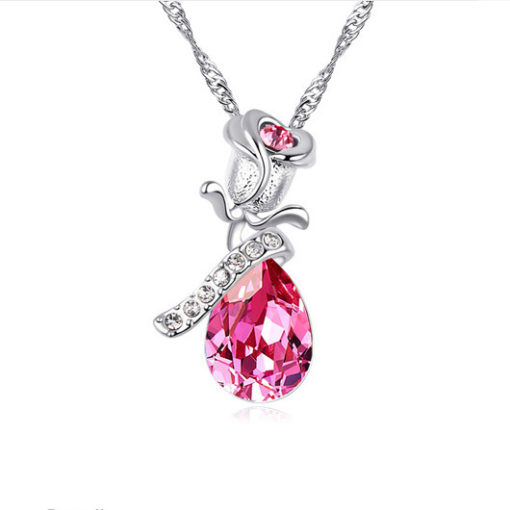 Enamored Rose Crystal Pendant Women Necklace