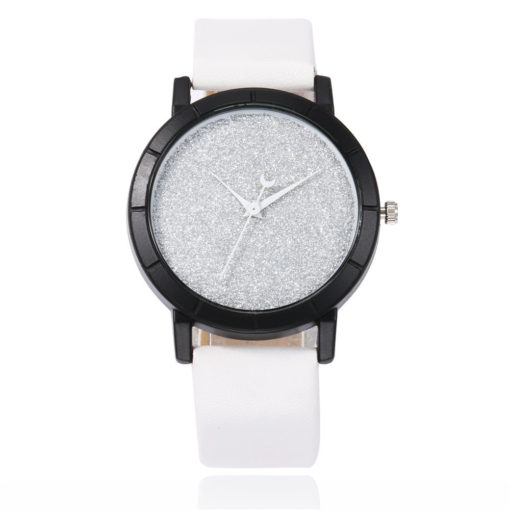 Frosted Moon Pointer PU Leather Strap Women's Watch