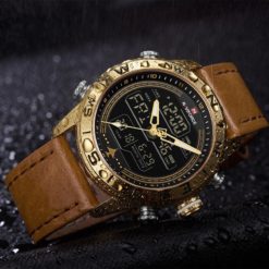 NAVIFORCE Dual Display Luminous Date Leather Watch