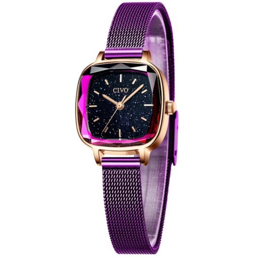 CIVO Square Waterproof Steel Strap Ladies Wrist Watch