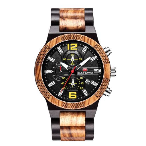 KUNHUANG Luminous Wooden Retro Men's Sport Watch