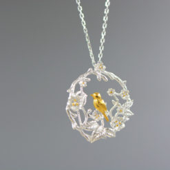 Sterling Silver Bird Flower Women Necklace Jewelry