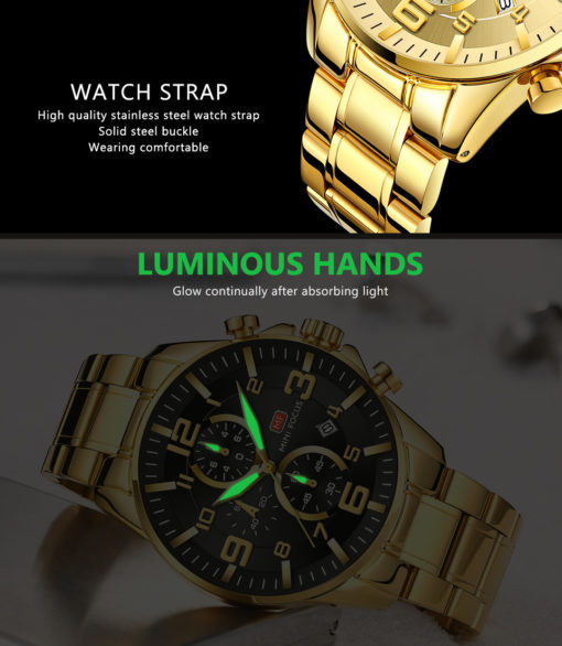 MINI FOCUS Luminous Waterproof Steel Belt Men Watch