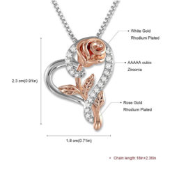 Heart Rose Diamonds Flower Pendant Necklace Jewelry